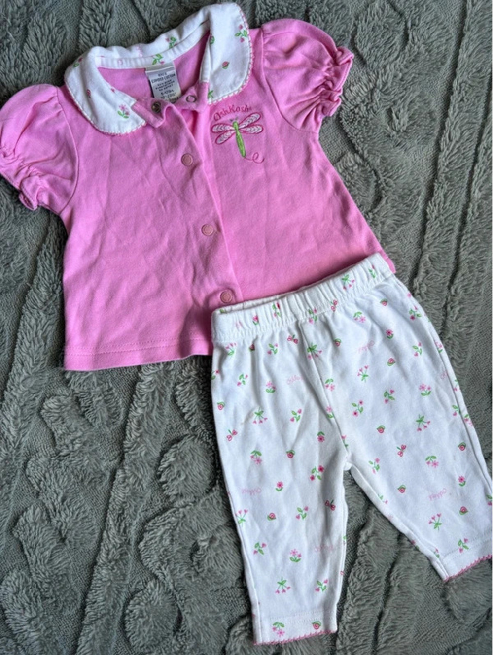 0/3M Vintage Baby Oshkosh Girls Floral Collared Matching Set